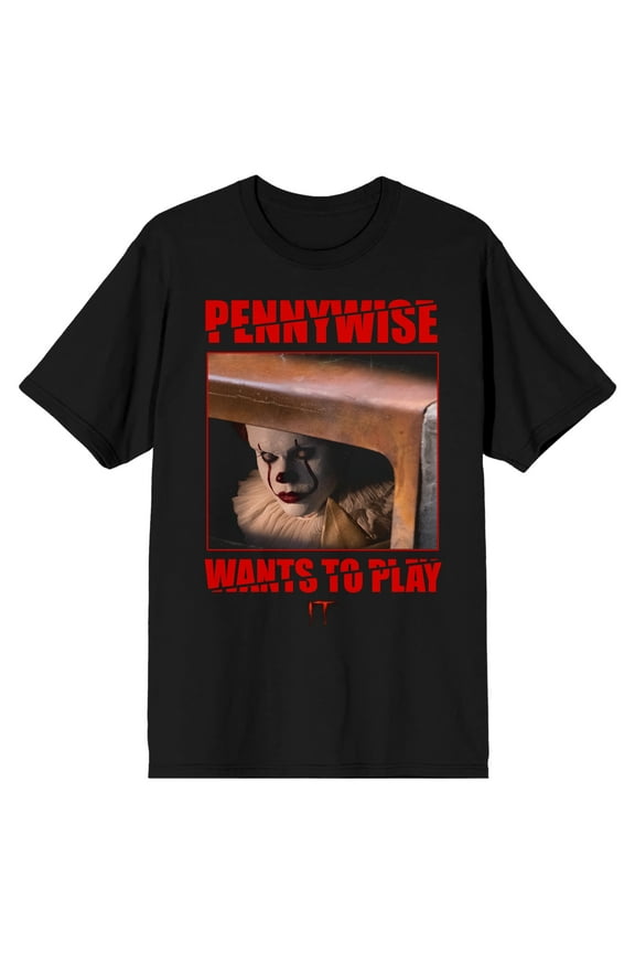 It 2017 Pennywise Wants to Play Men's Black T-shirt-3XL