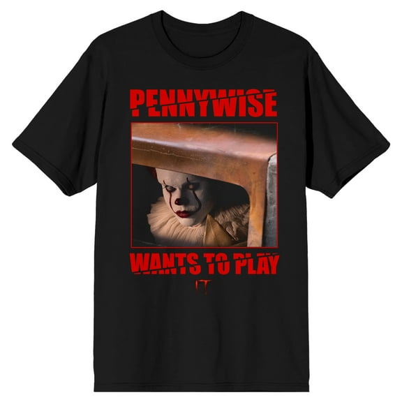It 2017 Pennywise Wants to Play Men's Black T-shirt-XXL