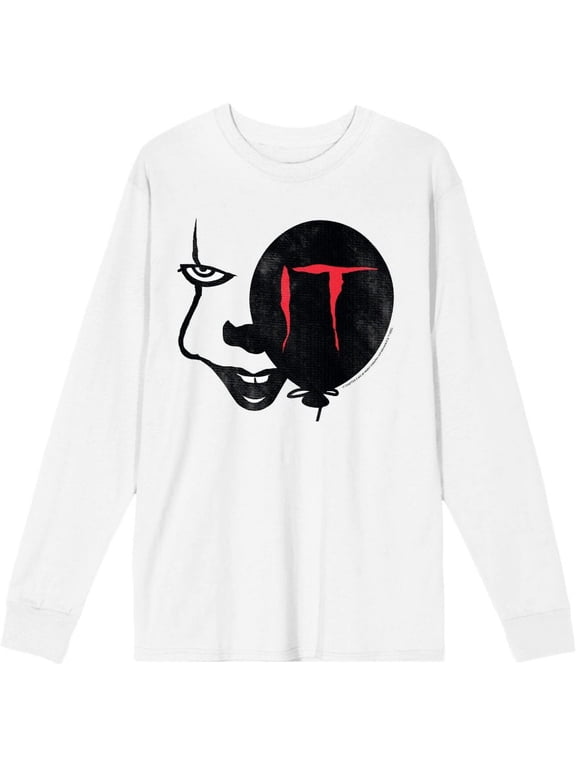 It Chapter 2 Enlarged Pennywise Face Adult White Crew Neck Long Sleeve Tee-XXL
