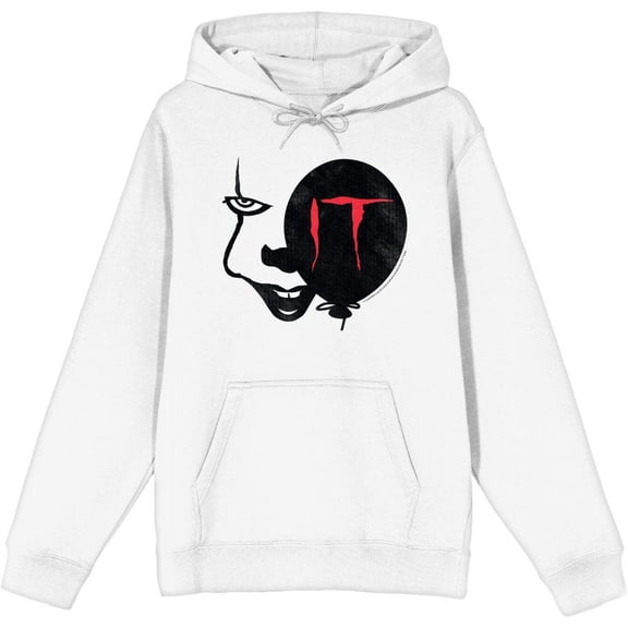 It Chapter 2 Enlarged Pennywise Face Adult White Long Sleeve Hoodie-Medium