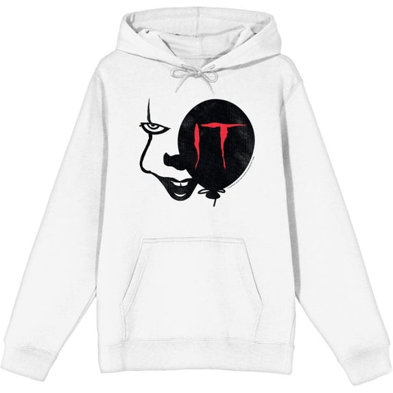 It Chapter 2 Enlarged Pennywise Face Adult White Long Sleeve Hoodie-XS