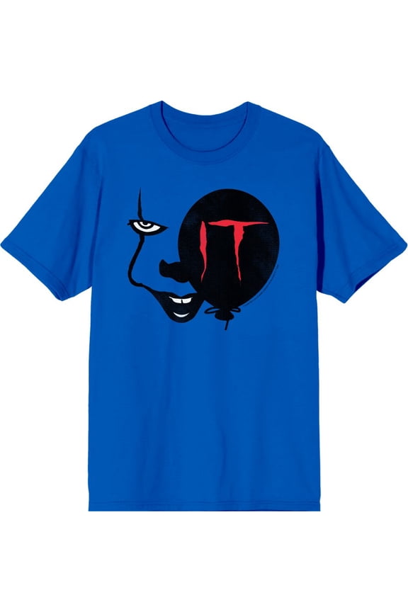 It Chapter 2 Enlarged Pennywise Face Men's Blue Crew Neck Short Sleeve Tee-Small