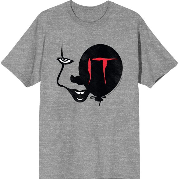 It Chapter 2 Enlarged Pennywise Face Men's Heather Gray Crew Neck Short Sleeve Tee-Medium