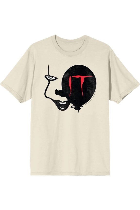 It Chapter 2 Enlarged Pennywise Face Men's Natural Crew Neck Short Sleeve Tee-XXL