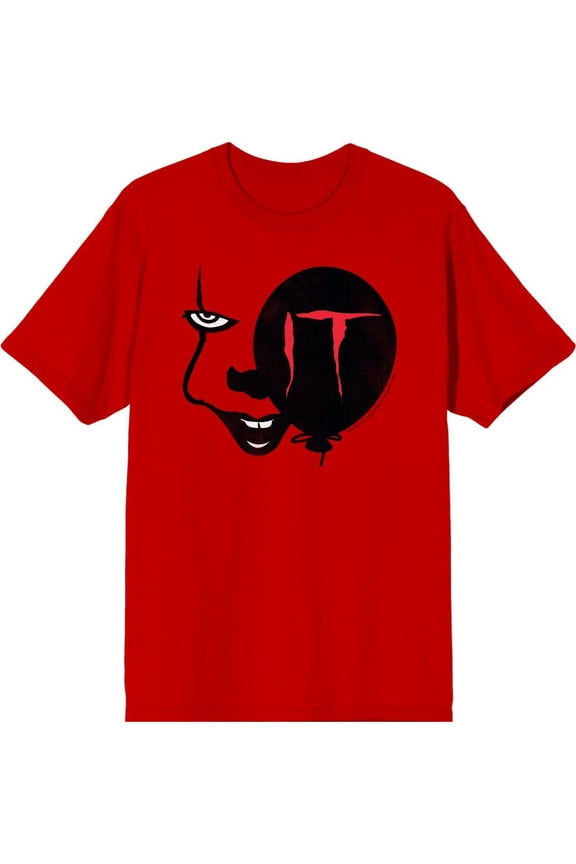It Chapter 2 Enlarged Pennywise Face Men's Red Crew Neck Short Sleeve Tee-XXL