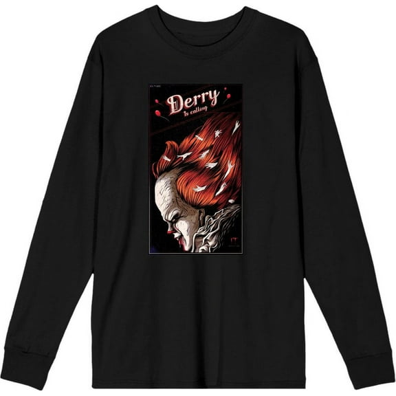 It Chapter 2 Pennywise Derry Fan Poster Adult Black Crew Neck Long Sleeve Tee-XL