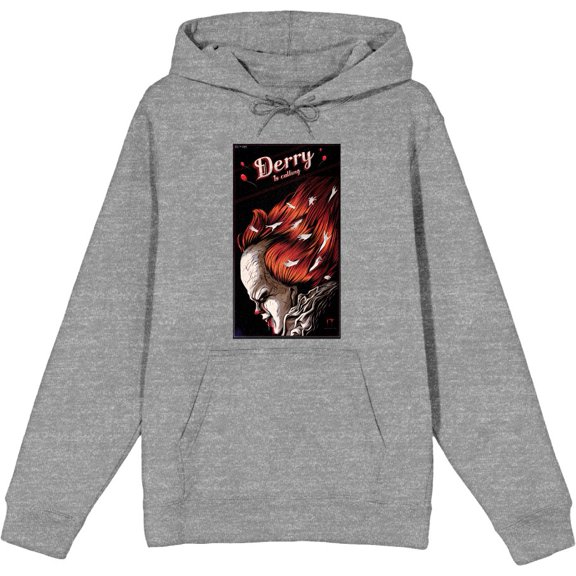 It Chapter 2 Pennywise Derry Fan Poster Adult Heather Gray Long Sleeve Hoodie-XL