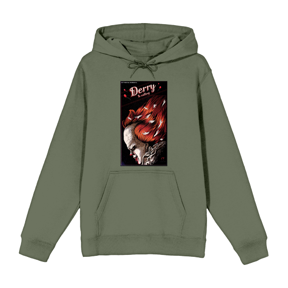 It Chapter 2 Pennywise Derry Fan Poster Adult Olive Long Sleeve Hoodie-Medium