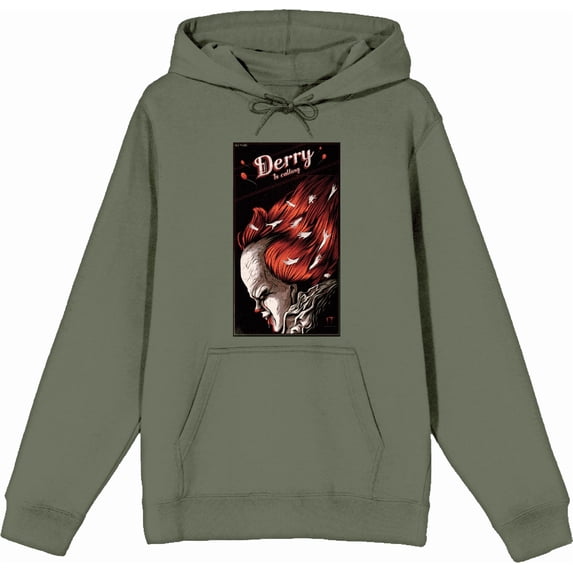 It Chapter 2 Pennywise Derry Fan Poster Adult Olive Long Sleeve Hoodie-Small