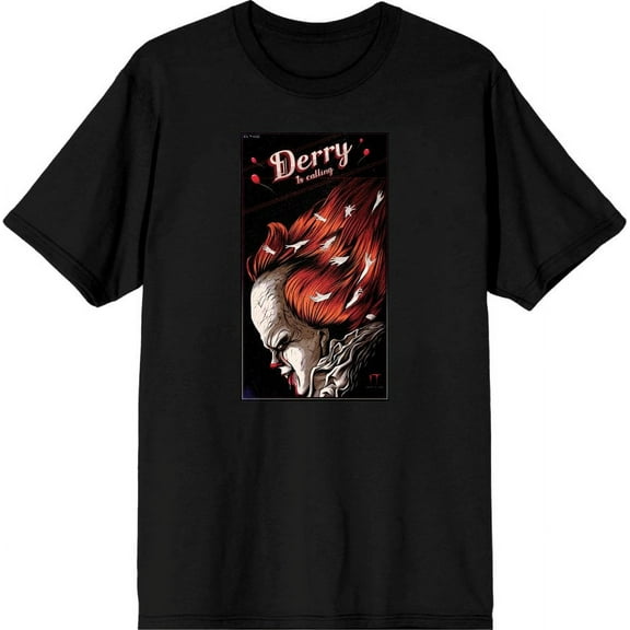 It Chapter 2 Pennywise Derry Fan Poster Men's Black Crew Neck Short Sleeve Tee-Large