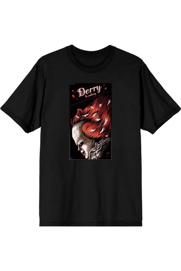 It Chapter 2 Pennywise Derry Fan Poster Men's Black Crew Neck Short Sleeve Tee-XL