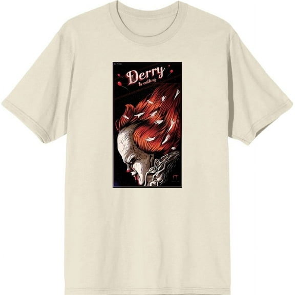 It Chapter 2 Pennywise Derry Fan Poster Men's Natural Crew Neck Short Sleeve Tee-Large