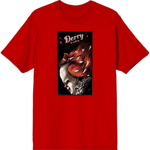 It Chapter 2 Pennywise Derry Fan Poster Men's Red Crew Neck Short Sleeve Tee-Medium