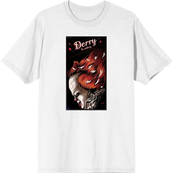 It Chapter 2 Pennywise Derry Fan Poster Men's White Crew Neck Short Sleeve Tee-Medium
