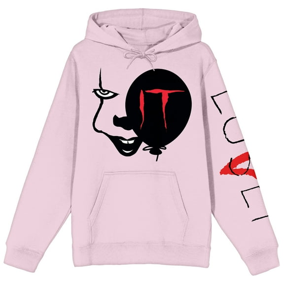 It Chapter 2 Pennywise Face & Balloon With Loser Sleeve Long Sleeve Cradle Pink Men's Hooded Sweatshirt-XL