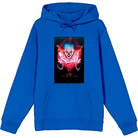 It Chapter 2 Pennywise Glow Fan Poster Adult Blue Long Sleeve Hoodie-Large