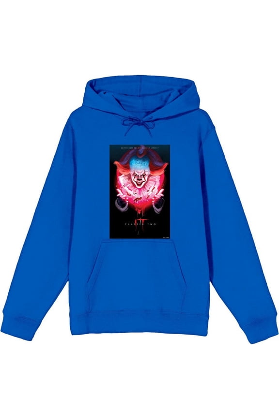 It Chapter 2 Pennywise Glow Fan Poster Adult Blue Long Sleeve Hoodie-Medium
