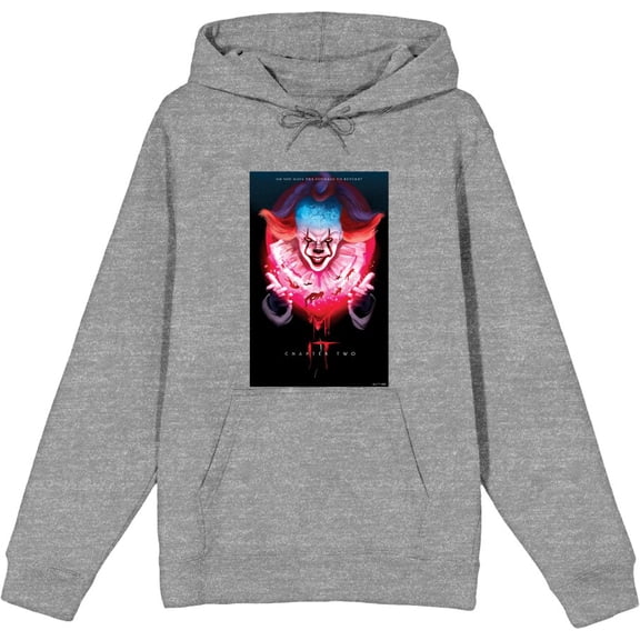 It Chapter 2 Pennywise Glow Fan Poster Adult Heather Gray Long Sleeve Hoodie-Large