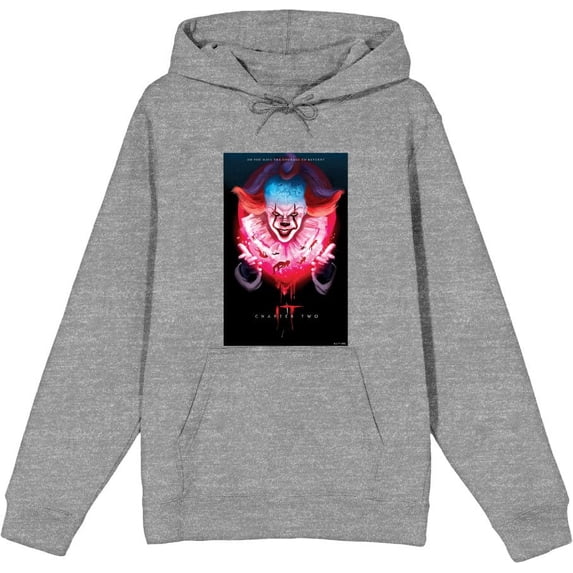It Chapter 2 Pennywise Glow Fan Poster Adult Heather Gray Long Sleeve Hoodie-XXL