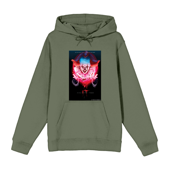 It Chapter 2 Pennywise Glow Fan Poster Adult Olive Long Sleeve Hoodie-Medium
