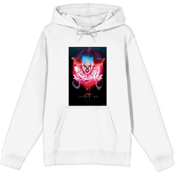 It Chapter 2 Pennywise Glow Fan Poster Adult White Long Sleeve Hoodie-Small