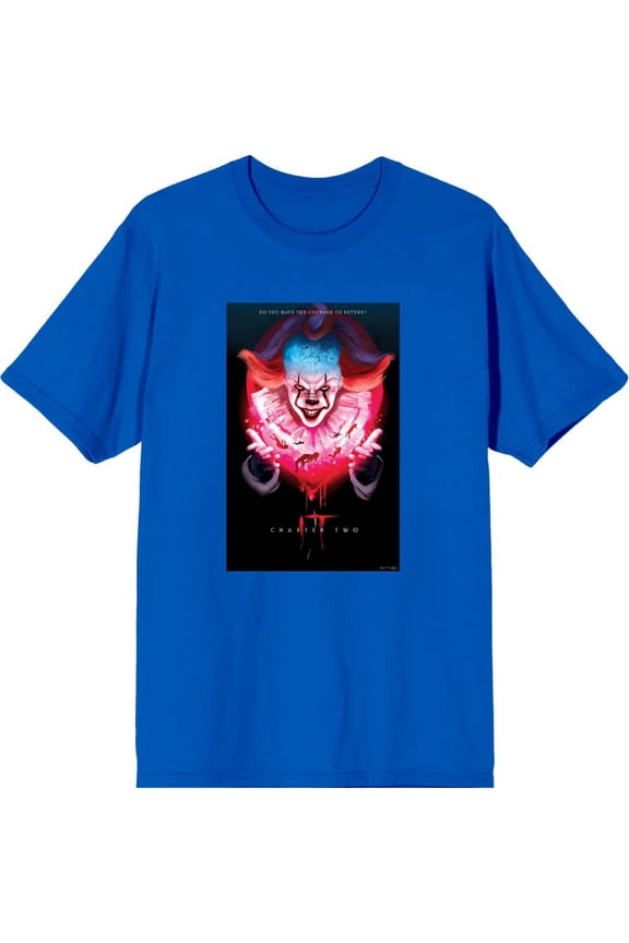 It Chapter 2 Pennywise Glow Fan Poster Men's Blue Crew Neck Short Sleeve Tee-XXL