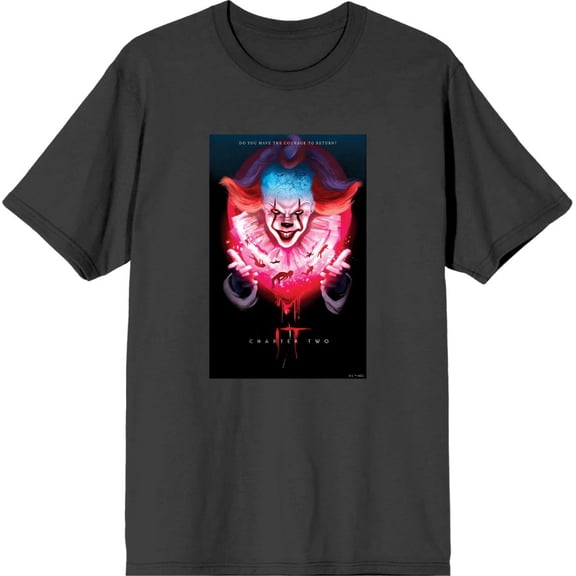 It Chapter 2 Pennywise Glow Fan Poster Men's Charcoal Crew Neck Short Sleeve Tee-Large