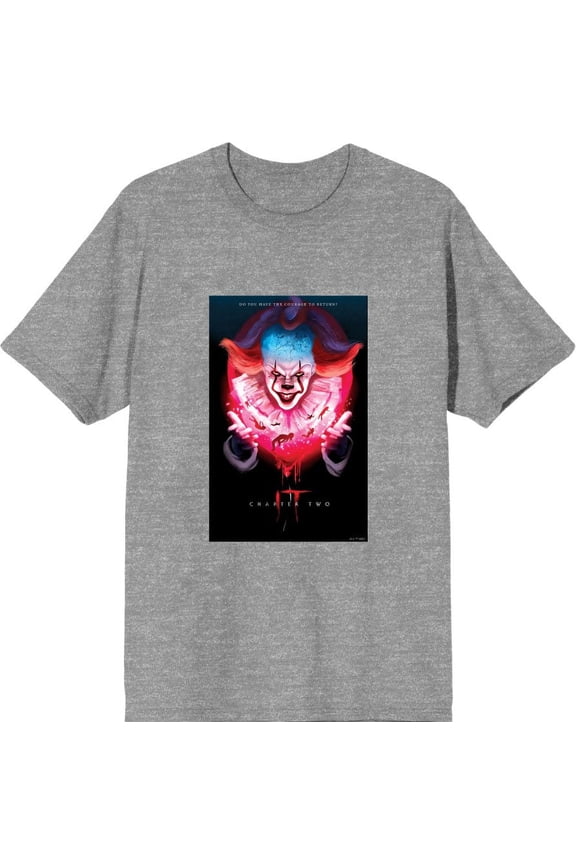 It Chapter 2 Pennywise Glow Fan Poster Men's Heather Gray Crew Neck Short Sleeve Tee-3XL