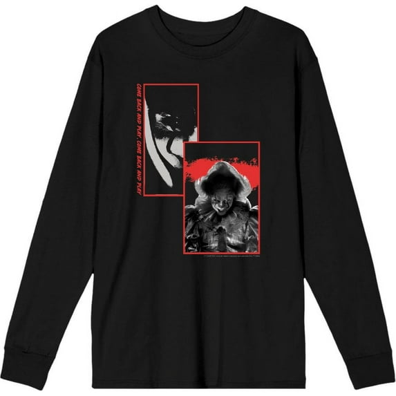 It Chapter 2 Pennywise Screengrab Collage Adult Black Crew Neck Long Sleeve Tee-XXL