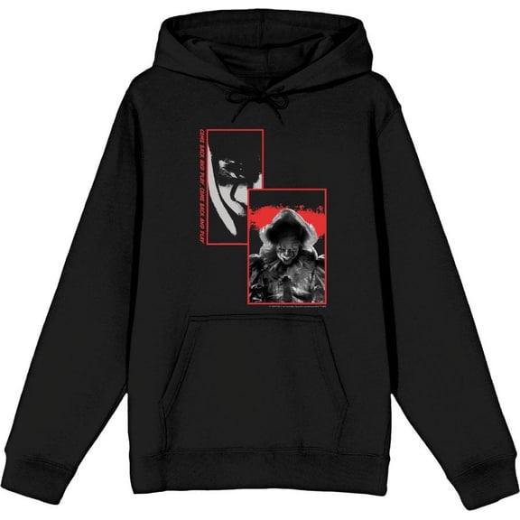 It Chapter 2 Pennywise Screengrab Collage Adult Black Long Sleeve Hoodie-Medium