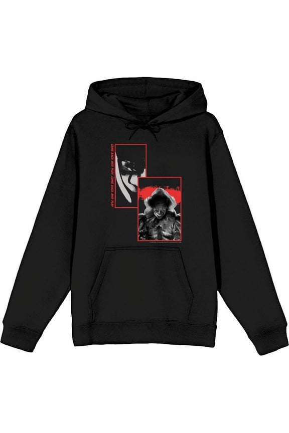It Chapter 2 Pennywise Screengrab Collage Adult Black Long Sleeve Hoodie-Medium
