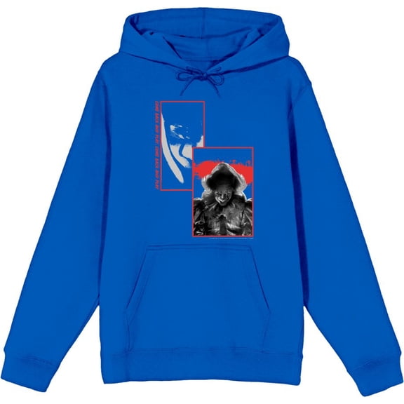 It Chapter 2 Pennywise Screengrab Collage Adult Blue Long Sleeve Hoodie-XL