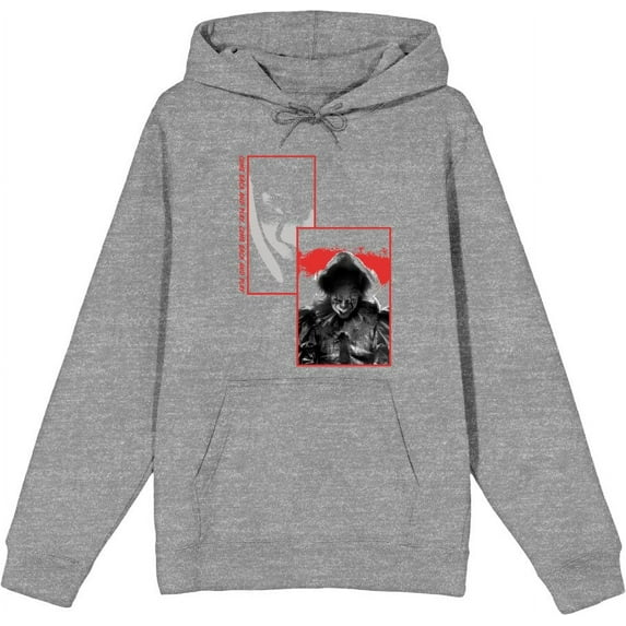 It Chapter 2 Pennywise Screengrab Collage Adult Heather Gray Long Sleeve Hoodie-XXL
