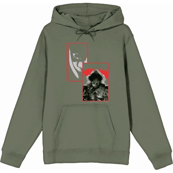 It Chapter 2 Pennywise Screengrab Collage Adult Olive Long Sleeve Hoodie-Medium