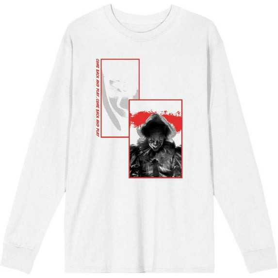 It Chapter 2 Pennywise Screengrab Collage Adult White Crew Neck Long Sleeve Tee-XS