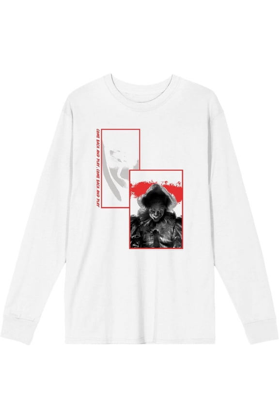 It Chapter 2 Pennywise Screengrab Collage Adult White Crew Neck Long Sleeve Tee-XXL