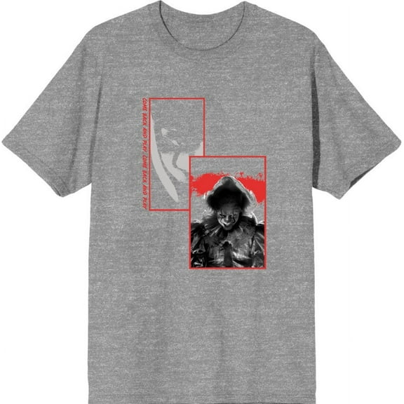 It Chapter 2 Pennywise Screengrab Collage Men's Heather Gray Crew Neck Short Sleeve Tee-Small