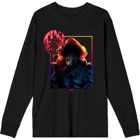 It Chapter 2 Pennywise Time To Float Adult Black Crew Neck Long Sleeve Tee-Medium
