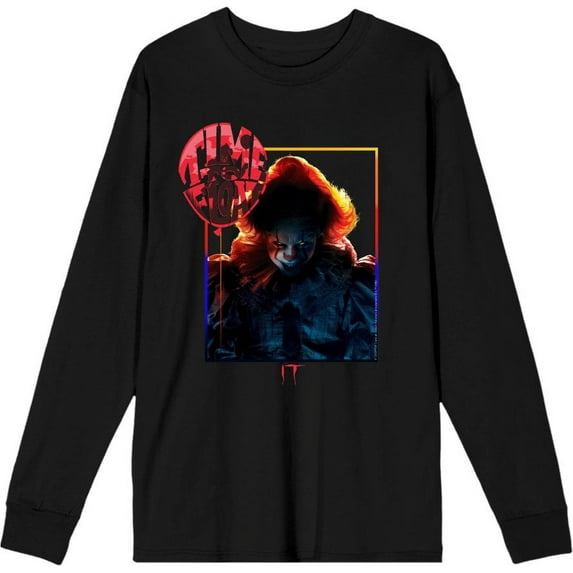 It Chapter 2 Pennywise Time To Float Adult Black Crew Neck Long Sleeve Tee-XXL