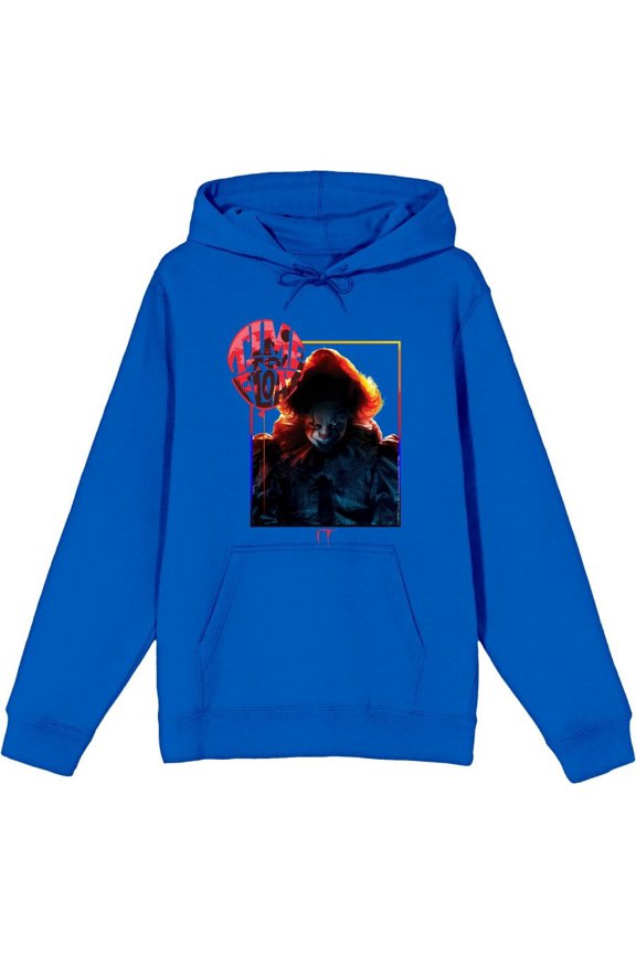 It Chapter 2 Pennywise Time To Float Adult Blue Long Sleeve Hoodie-Large
