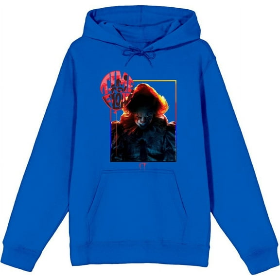 It Chapter 2 Pennywise Time To Float Adult Blue Long Sleeve Hoodie-Large