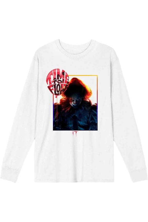 It Chapter 2 Pennywise Time To Float Adult White Crew Neck Long Sleeve Tee-Small