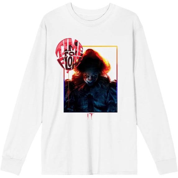 It Chapter 2 Pennywise Time To Float Adult White Crew Neck Long Sleeve Tee-XS