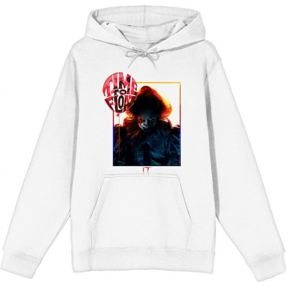 It Chapter 2 Pennywise Time To Float Adult White Long Sleeve Hoodie-3XL