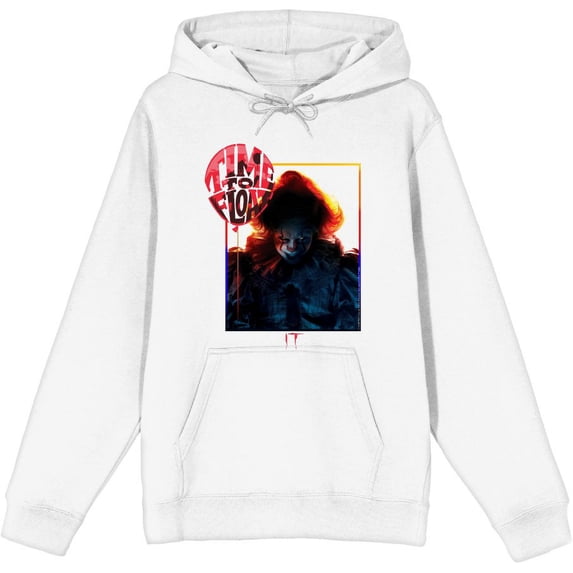 It Chapter 2 Pennywise Time To Float Adult White Long Sleeve Hoodie-Medium