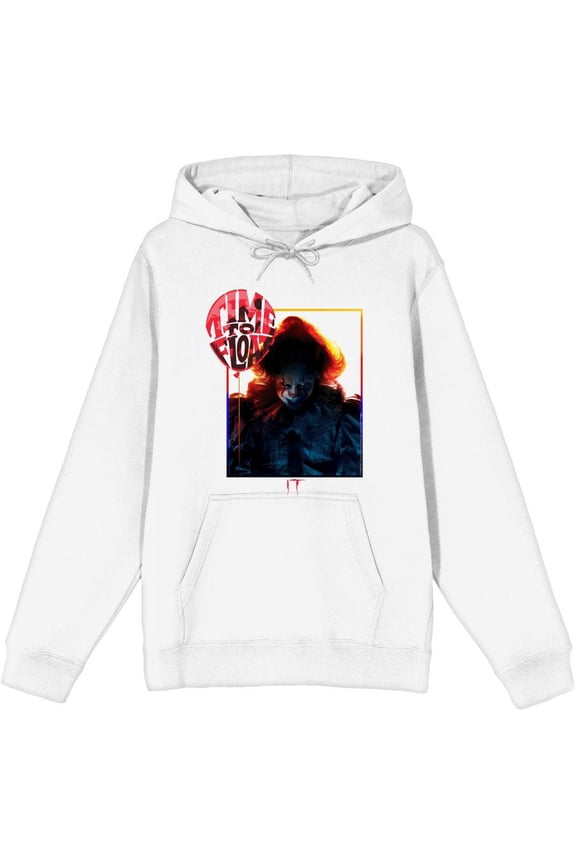 It Chapter 2 Pennywise Time To Float Adult White Long Sleeve Hoodie-XS