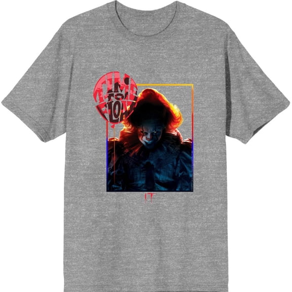 It Chapter 2 Pennywise Time To Float Men's Heather Gray Crew Neck Short Sleeve Tee-XL