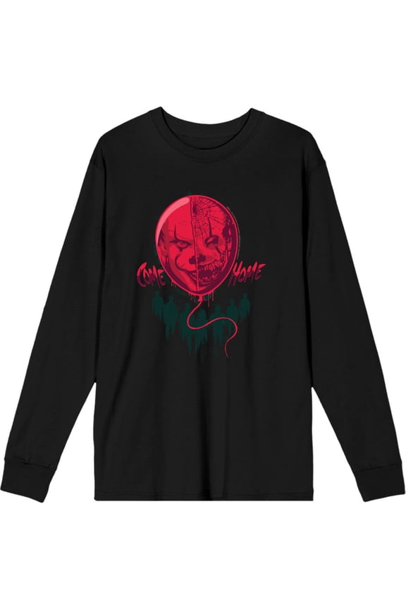 It Chapter 2 Scary Clown Balloon Adult Black Crew Neck Long Sleeve Tee-XXL