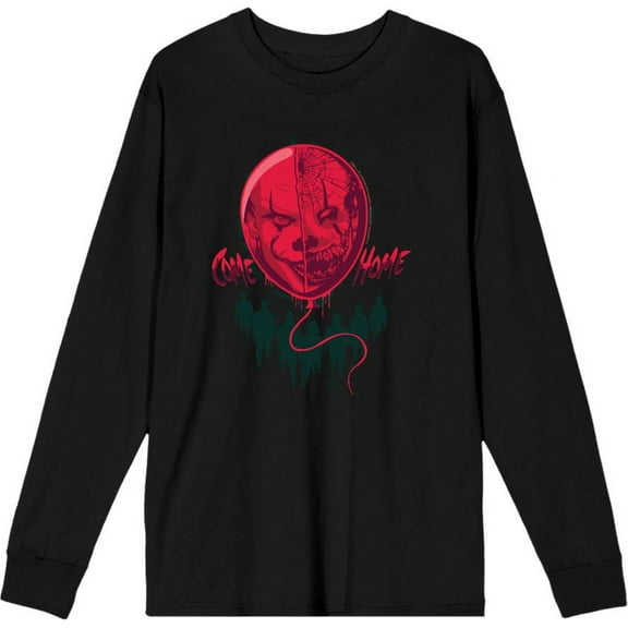 It Chapter 2 Scary Clown Balloon Adult Black Crew Neck Long Sleeve Tee-XXL