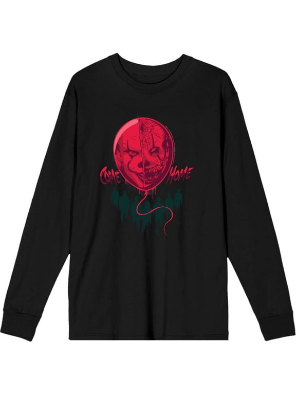 It Chapter 2 Scary Clown Balloon Adult Black Crew Neck Long Sleeve Tee-XXL